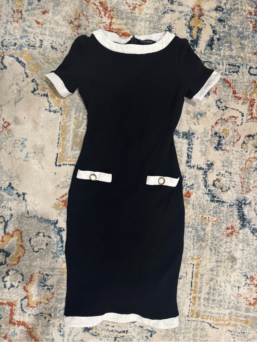 St. John Black Dress with White Trim